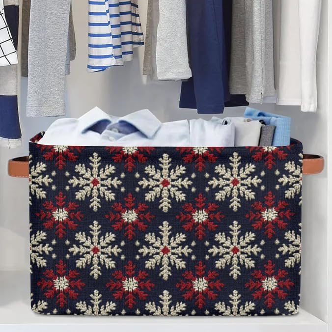 Christmas Snowflakes Storage Baskets Foldable Cube Storage Box Bin,Waterproof Open Shelves Basket Clothing Organizer Toy Basket for Bedroom Home Decor