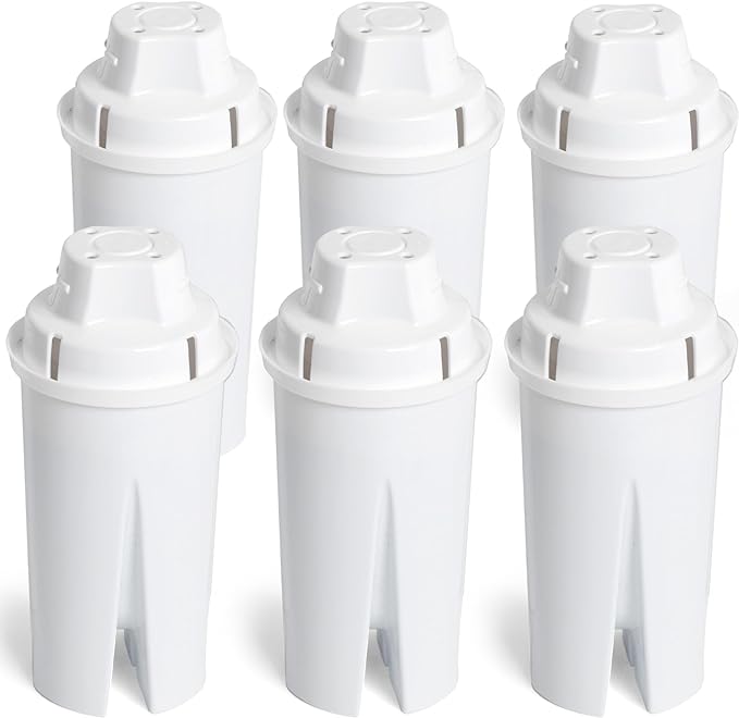Amazon Basics Enhanced Replacement Water Filters for Water Pitchers, BPA-Free, WQA & NSF Certified, Compatible with Brita Water Pitchers & Drinking Water Filter Systems, 1 Year Filter Supply, 6-Pack