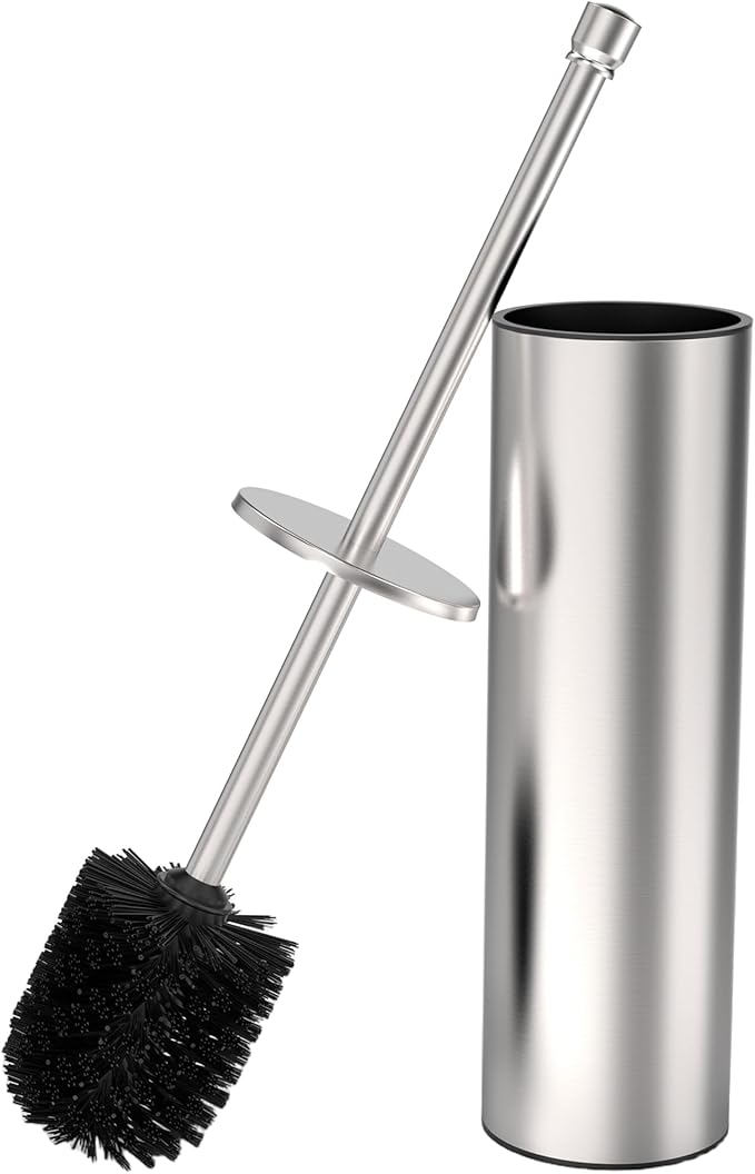 WZKALY Toilet Brush and Holder Set, Toilet Bowl Brush for Bathroom with Long Handle, Stainless Steel Toilet Cleaner Brush with Durable Scrubbing Bristles,Splash-Proof (Brushed Nickel)