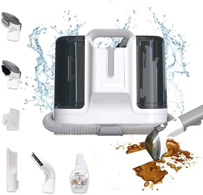 Portable Carpet Cleaner Machine, Upholstery Stain Remover for Pet Hair, Area Rugs, Cars, Strong Suction, White