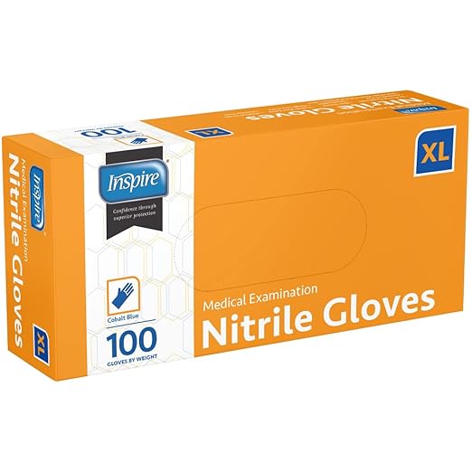 Inspire Black Nitrile Disposable Gloves | 4.5 Nitrile Safety Medical Exam Cooking Cleaning Disposable Black Gloves (Blue - Box of 100, XL)