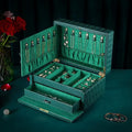 Genuine Leather Jewelry Box – 2 Layer Large Jewelry Organizer with Mirror, Lockable Jewelry Box for Women – Necklace, Ring, Earring Organizer with Drawer –Valentine's Day Gift (Green)