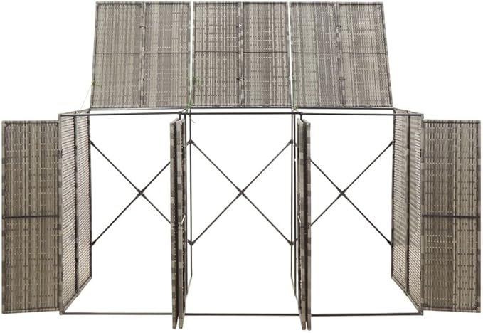 Triple Wheelie Bin Shed Garbage Can Storage Shed, PE Trash Container Management Unit, Outdoor Patio Recycling Dustbin Trash Shed, Gray 81.5"x31.5"x46.1" Poly Rattan