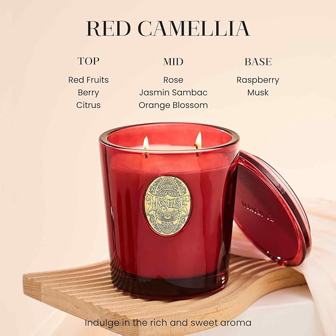 M&SENSE Large Two-Wick Strong Soy Candle | Red Camellia & Vivid Red | 19.8 oz, 120H Burn Time | Luxury Scented Candle for Relaxation, Home Décor,Gift for her | Ideal for Valentine Day