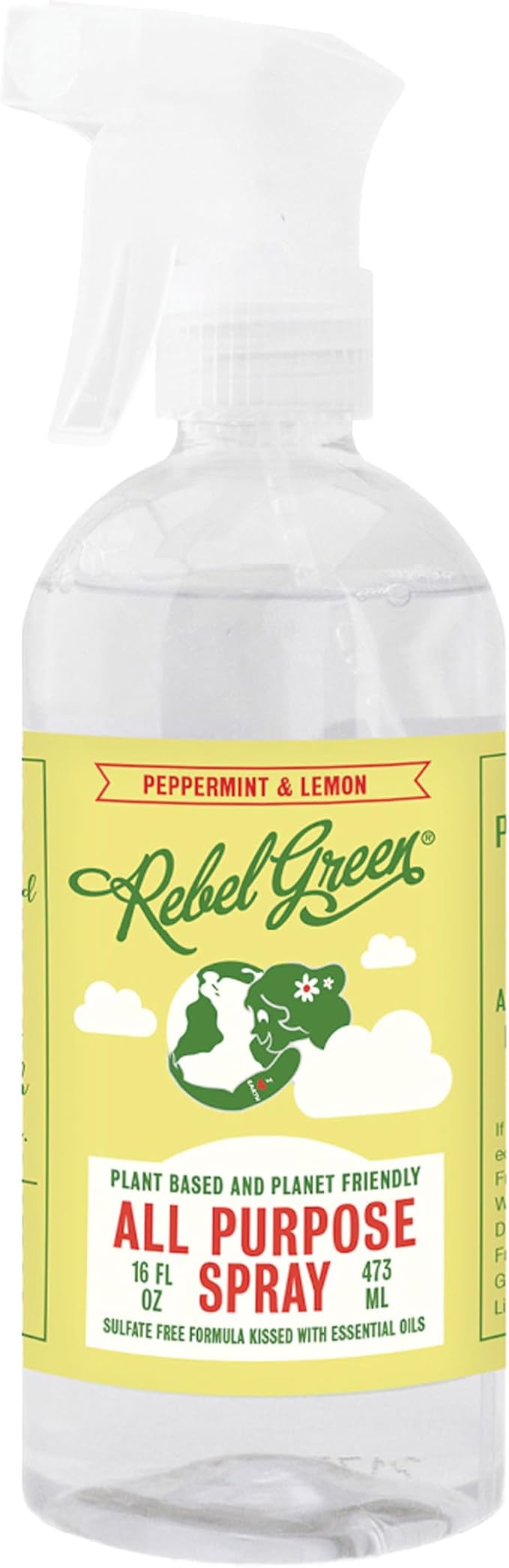 Rebel Green Natural All-Purpose Cleaning Spray - Plant-Derived Multi-Surface Cleaner with Essential Oils for Kitchen, Bath, Countertops and More - Peppermint & Lemon Scent - 16 oz - 1 Pack