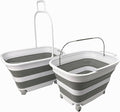SAMMART 35L (9.24 Gallons) Collapsible Plastic Laundry Basket with Handle and Wheels - Foldable Pop Up Storage Container/Washing Tub - Space Saving (2, White/Grey)