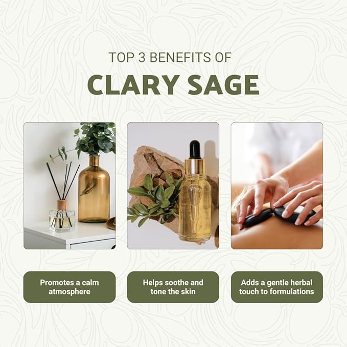 Clary Sage Essential Oil - Direct from France - Steam Distilled - Aceite de Salvia Esclarea for Aromatherapy, Massage, Diffuser, DIY Candle and Soap Making - 2lbs
