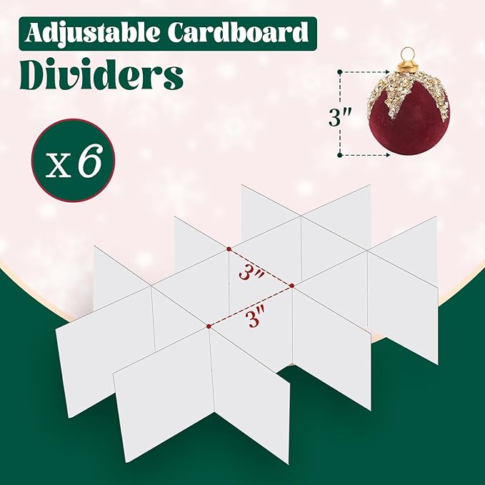 Christmas Ornament Storage Box Holiday Ornaments Storage Container Bin Zippered Top Ball Storage with Adjustable Dividers Holds 72 Ornaments (3 Inch) Red
