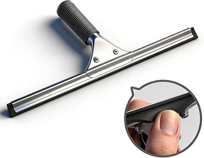 MRDARENSU 14-inch Squeegee for Shower Glass & Window Cleaning, Professional Stainless Steel Squeegee with Durable Handle for Streak-Free Glass, Mirror, Tile & All Smooth Surfaces