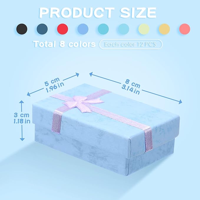 Batiyeer Jewelry Gift Boxes Set Empty Small Gift Cardboard Boxes for Jewelry Packaging with Ribbon Bowknot for Anniversaries Weddings Birthday, 8 Colors(120 Pcs)