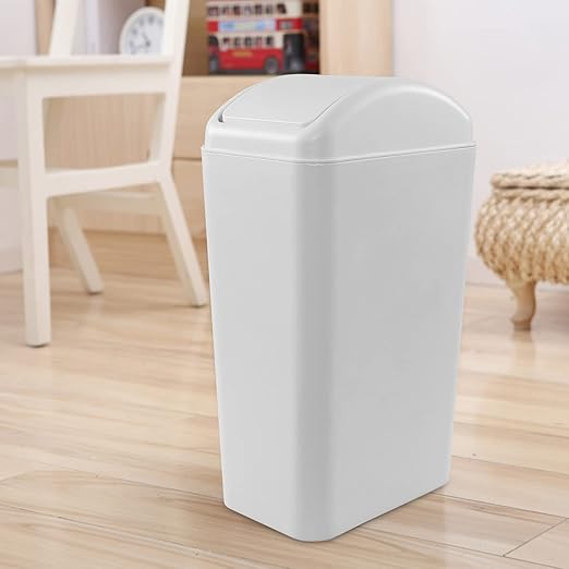Hespama 3.5 Gallon / 14 L Slim Trash Can with Swing Lid, Small Garbage Bin for Narrow Space, Light Grey