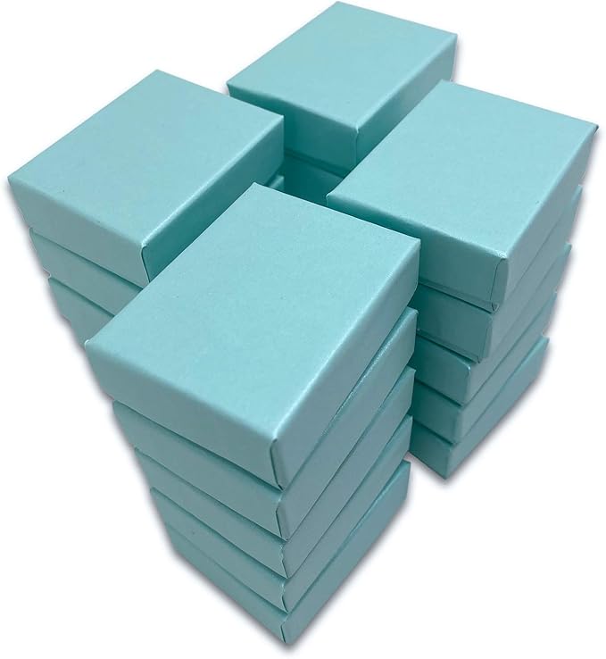 TheDisplayGuys - 100-Pack #11 Cotton Filled Cardboard Paper Jewelry Boxes Gift Case - Pearl Teal (2.1" x 1.8" x 0.8") - for Shipping or Storage