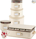 China Storage Hard Shell Containers 5-Piece Set Moving Boxes for Dinnerware, Glasses, Plates, Mugs and Saucers Sturdy Dish Organizer with Dividers for Seasonal Storage - Service for 12 - Beige Quilted
