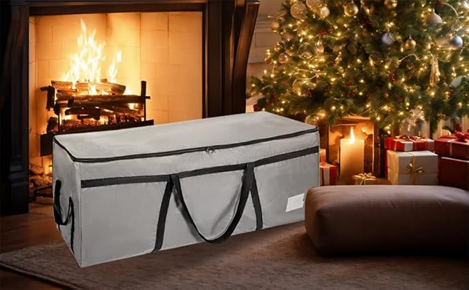 9 ft Christmas Tree Storage Bag, Heavy Duty Christmas Tree Bag with Reinforced Handles and Dual Zippers Wide Opening, Large Capacity fits for Artificial Christmas Tree (Grey, 9 ft)