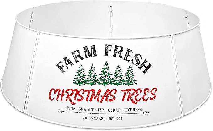Hallops Oversized Galvanized Christmas Tree Collar - Adjustable Metal Christmas Tree Base Cover for Medium and Large Trees - 36 Inch Diameter Base for Contemporary and Rustic Holiday Decor (White)