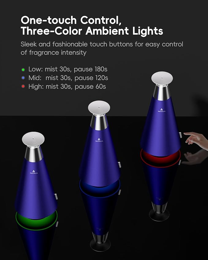Waterless Scent Diffuser Starter Kit - 1500 Sq Ft Coverage, Alloy Atomization System,Mood Light,Smart Rechargeable Hotel Scent Diffuser, Including 120ml Essential Oil, for Home,Large Room,Spa,Blurple