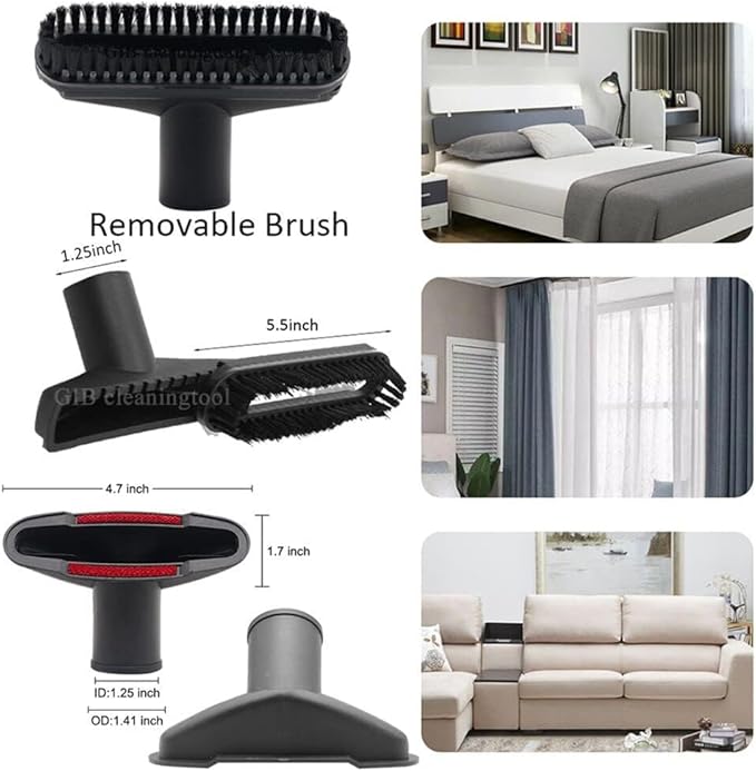 10 Pcs Universal Vacuum Attachments for Shop Vac Accessories - 2 1/2" to 1 1/4" and 1 7/8" to 1" Vacuum Hose Adapter Kit, Vacuum Brush Attachment Flexible Crevice Tool, Vacuum Extension Wand