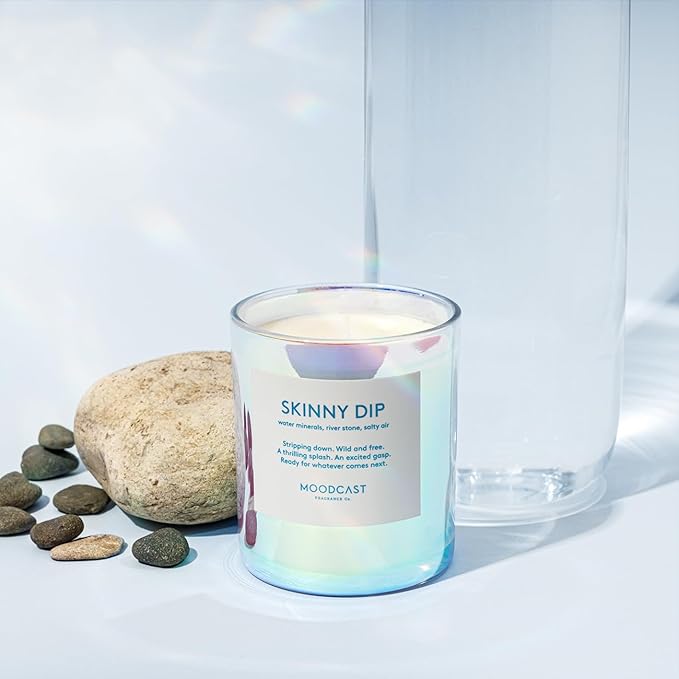 Moodcast Skinny Dip Scented Candle - Aesthetic Candle for Home, Salty Air, River Stone & Water Minerals, Clean Coco Wax Blend, Vegan, Paraben Free, 45-Hour Long Lasting Burn - 8oz