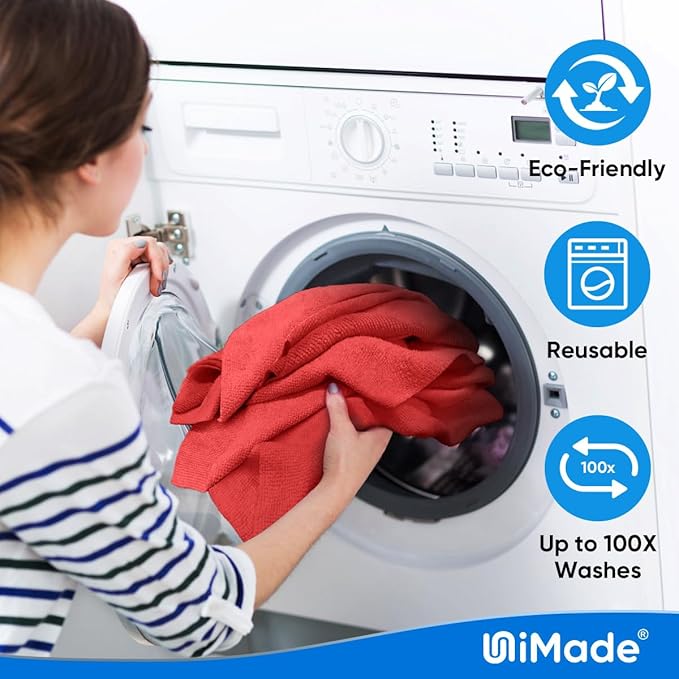 UNIMADE Shop Towels Rags, 150 Pack Reusable Shop Rags Bulk Microfiber Cleaning Cloth Lint Free Cleaning Towels for Car Kitchen Automotive Bar Mechanic Restaurant Garage, 11.5"x 11.5", Red