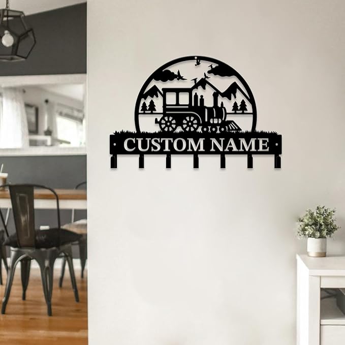Personalized Train Metal Keys Hooks,Custom Name Metal Train Keys Hooks,Black Metal Train Wall Home Storage Decorative Keys Hooks,Key Holder Hooks for Wall (Style F)