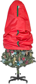 Upright Christmas Tree Storage Bag - Fits 9 Ft Artificial Xmas & Topiary Tree, Vertical Holiday Cover, Durable, Dustproof & Easy-Use Xmas Storage, Red