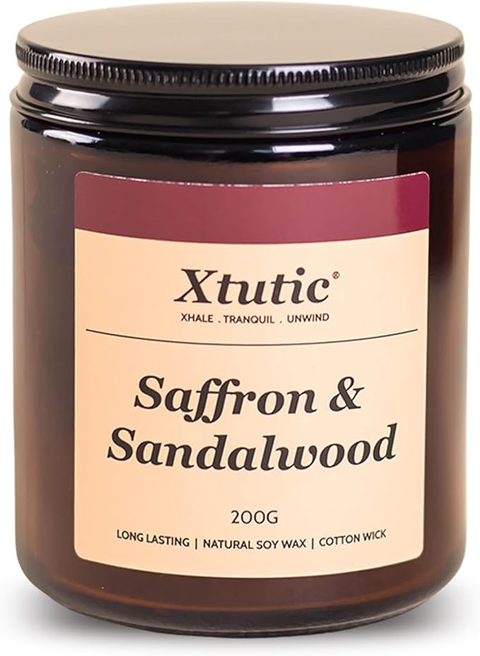 Soy Candle Gifts for Women & Men - 7oz Brown Scented Candle,50-Hour Burn Time,Aromatherapy Jar for Home Decor,Relaxing Ambiance in Bedroom & Office(Saffron Sandalwood)