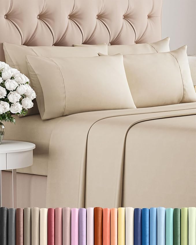 Cal King 6 Piece Sheet Set - Comfy Breathable & Cooling - Ultra-Soft Hotel Luxury Bedding Set with 8-16 Inch Deep Pockets - 1 Flat & 1 Fitted Sheet & 4 Pillowcases - Wrinkle Free & Easy Care - Wheat