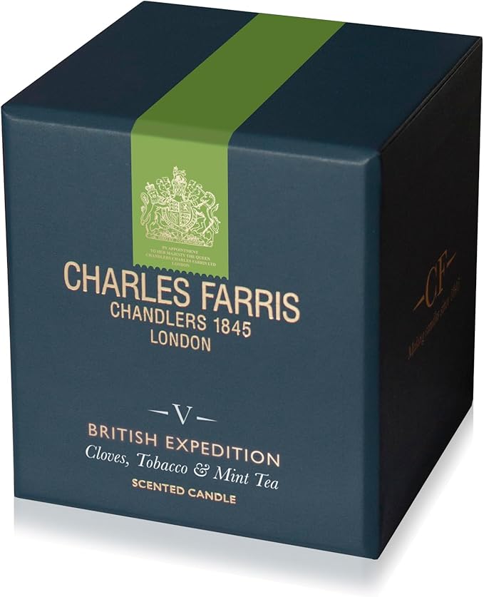 Charles Farris Luxury Scented Candle – 1 Wick, Hand-Poured, Long Lasting, Clean Burning, 210g / 7.5oz, Burns for up to 50 Hours, Made in England – Cloves, Tobacco & Mint Tea – British Expedition
