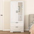 Armoire Wardrobe Closet with Mirror and 2 Drawers, 72'' Bedroom Armoire Wardrobe Cabinet with Hanging Rod and Light,Wooden Bedroom Closet with Adjustable Shelf