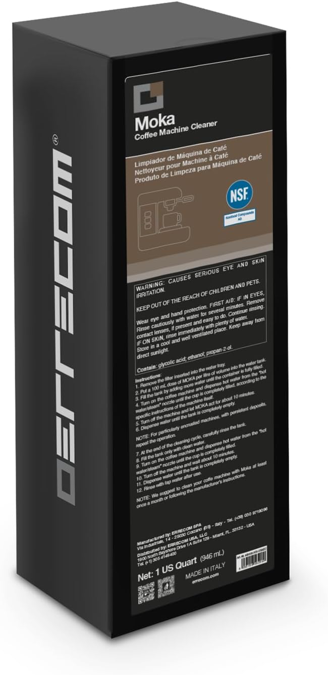 ERRECOM Moka, Coffee Machine Descaler, NSF Registered A3, Compatible with all Coffee Machines and Kettles, Quart bottle