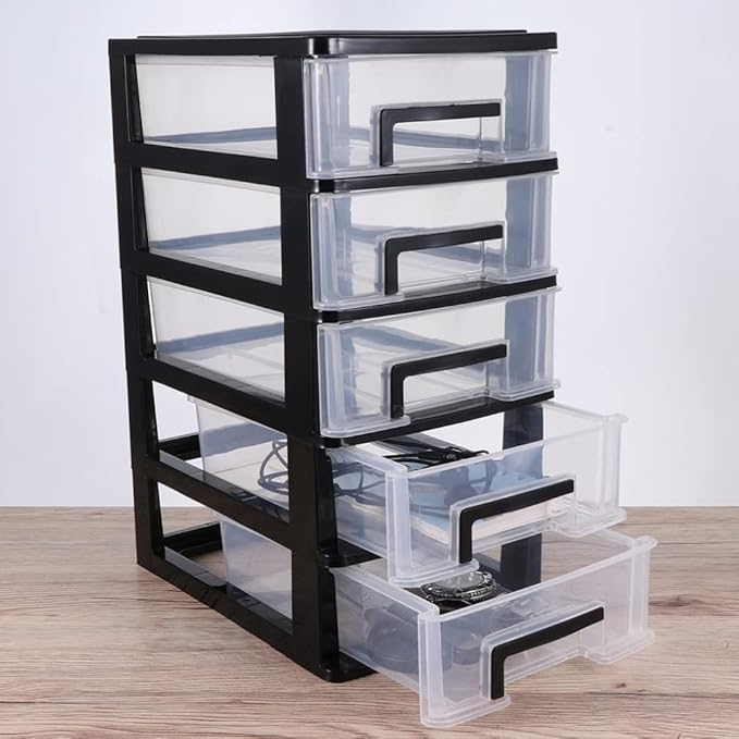 DOITOOL 5 Tier Plastic Drawer Type Closet, 12.36"H x 6"L x 8.3" W Home Office Storage Organizer, Makeup Organizer Station Cube, Cosmetics Jewelry Box for Bathroom, Dorm, Desk, Countertop, Office
