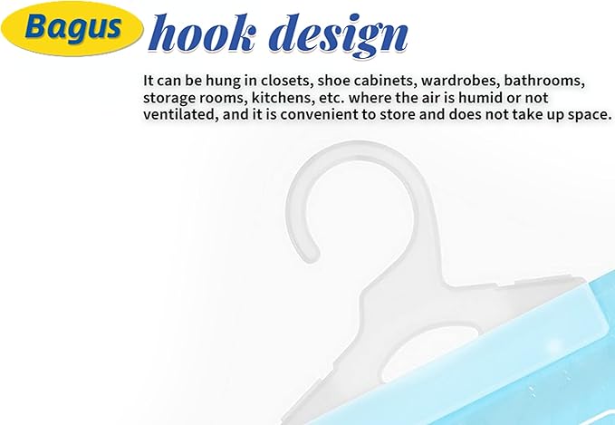 Bagus Hanging Moisture Absorber Bags (8 Pack) - Fragrance-Free Dehumidifier for Closet, Bathroom, RV, Boat & Storage Spaces, Compact Design with 12.5 Oz High-Capacity Absorption