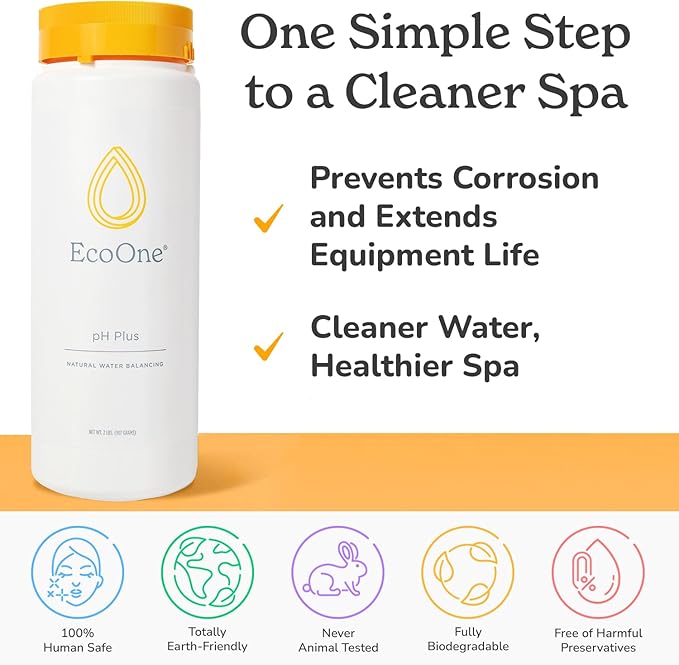 pH Plus by EcoOne | Natural Water pH Increaser for Hot Tub Application | Chlorine-Free, Phosphate-Free Hot Tub pH Increaser | Increases Alkalinity & Neutralizes pH to Prevent Scale & Buildup, 2 Lbs