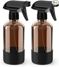 Bontip Glass Spray Bottle with Silicone Sleeve Protection, Amber Glass Spray Bottle Set for Window Cleaner Aromatherapy Facial Hydration Watering Flowers Hair Care 2 Pack/8 oz (Black)