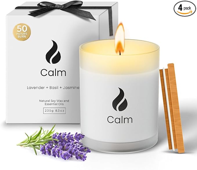 Natur IX Calming Soy Scented Candles for Women | Non Toxic Soy Candles for Home, Birthday, Christmas Gifts & Aromatherapy | Organic Essential Oil, 50 H Burning | Lavender, Basil & Jasmine, 8.5 oz