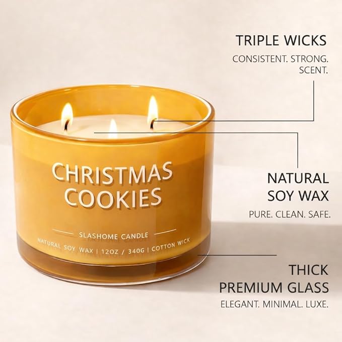 Christmas Cookies Scented Candle, Luxury Large 3 Wick Soy Candle 12 Oz, 60+ Hour Long Lasting Clean Burn, Elegant Aromatherapy Home Decor, Housewarming & Birthday Gift for Men & Women