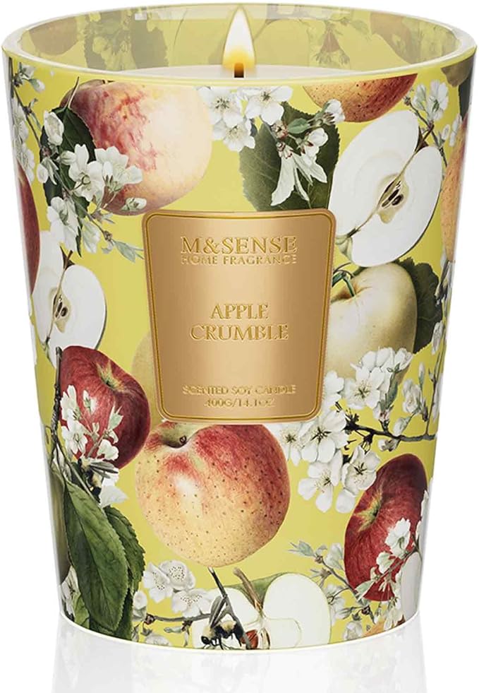 M&SENSE Apple Crumble Soy Candle, 14.1oz 60H Long Lasting, Aromatherapy Candle for Kitchen Warmth Winter Holiday Housewarming Gifts