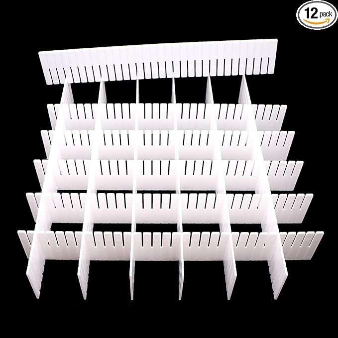12Pcs Adjustable Drawer Dividers 0.1Inch Thickness DIY Grid Dividers 40x7cm Plastic Organizer Separator for Socks Underwear Makeup Cosmetic Clothes