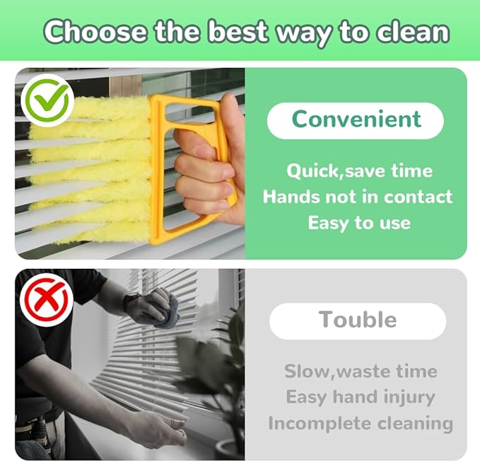 hoehew 4PC Blind Cleaner Duster Tool, 2025 Upgrade Window Venetian Microfiber 7 Finger Duster Brush Dusting Cleaner Tools for Window Shutters Air Conditioner Vinyl Wood Blinds with 4 Cloth Cover (A)
