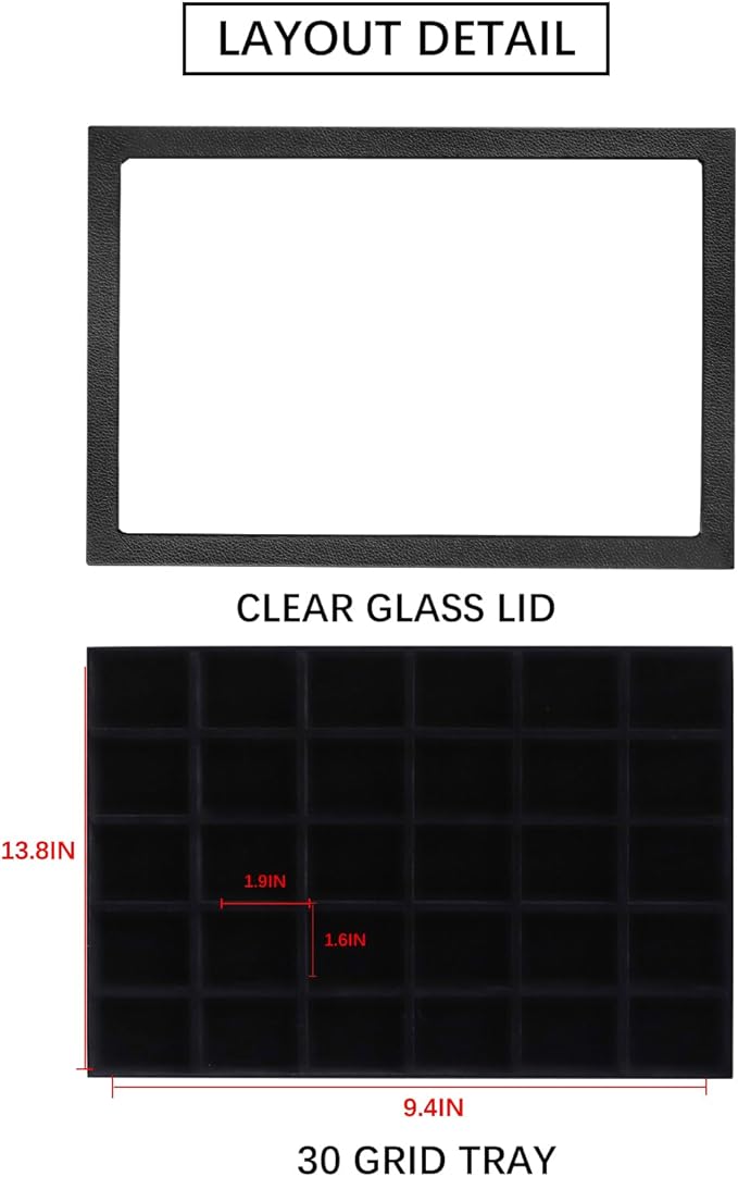 Wudygirl Jewelry Organizer 30 Grid Jewelry Tray with Lid Earring Holder Organizer for Women Ring Earring Bracelet Holder Storage (Pu Black)