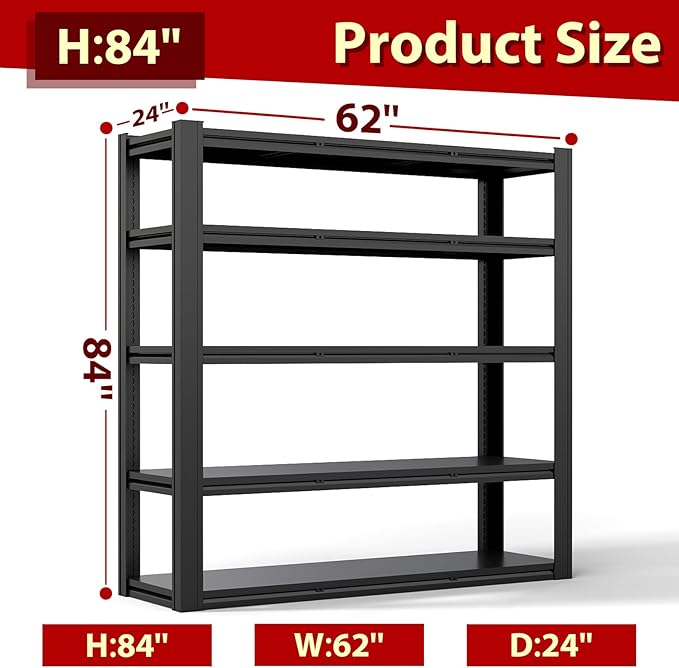 CXDMB 5-Tier Heavy Duty Storage Shelves Unit, Adjustable Metal Garage Shelving,3500LBS Garage Storage Industrial Shelves,Storage Racks,Steel Shelf Suitable for Shop,Warehouse,Basement