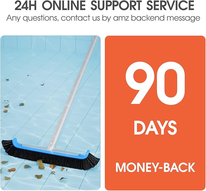 Pool Brush 17.5'' Heavy Duty Swimming Pool Brushes for Cleaning Pool Walls & Tiles & Floors & Corners Scrub Brush Head Reinforced Aluminum Back (Pole Not Included)
