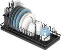 XYZLVSI Compact Small Dish Rack Sink Drying Rack with Silicone Mat, Stainless Steel Dish Drainer for Kitchen Cabinet, Kitchen Sink Rack,Dish Holder, Black
