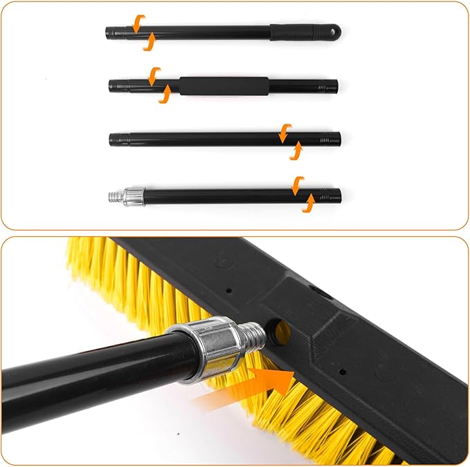 18 Inches Push Broom Outdoor，Commercial Broom Brush，Stiff Bristle Brush with 61.8 inches Long Handle for Patio Garage Deck Street Shop Warehouse Lawn Driveway -2 Pack