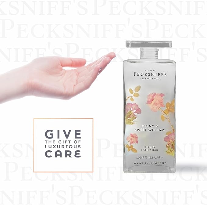 Pecksniff's Peony & Sweet William Bath Soak Decanter | 500ml/16.9 Fl Oz