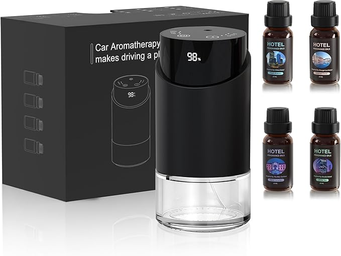 Waterless Essential Oil Diffuser Aromatherapy Scent Diffusers for Home Large Room, Bedroom, Car, Office, Battery Operated Mini Portable Air Freshener, 3 Countdown Timers & 3 Mist Levels