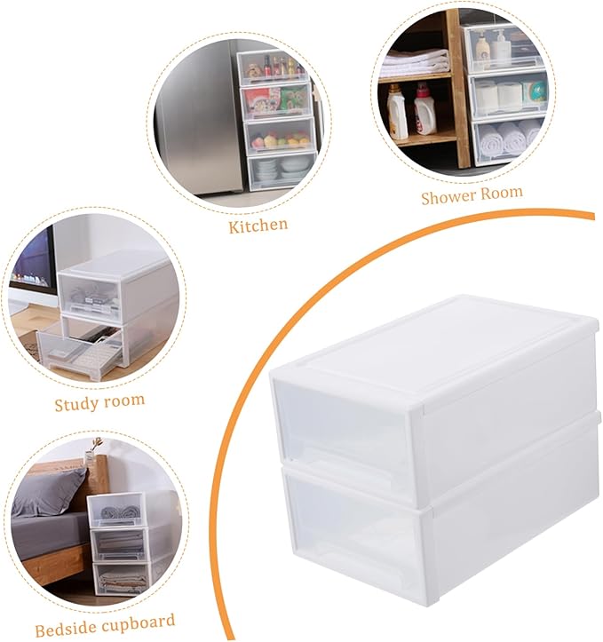 Happyyami Drawer-style Storage Boxes 2 Pack Shoe Boxes Lids Plastic Stacking Drawers Organizing Storage Clothes Containers