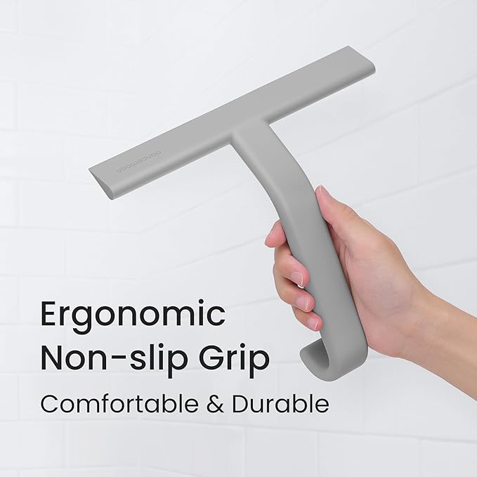 dancemoon JustHang Shower Squeegee for Glass Doors, All-One-Piece Silicone with Built-in Hook Design for Easy Hanging, Household Window Mirror Squeegee for Bathroom, Glass, Kitchen, Tile Wall, Car