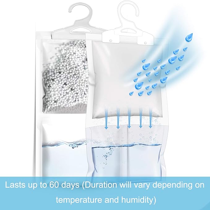 ZSZMFH 6 Pack Moisture Absorber & Max Odor Eliminator Hanging Bag, Charcoal Smell Remove Damp Musty Smell,Hanging Closet Dehumidifier Bags with 25g of Activated Charcoal (220g/pack)…