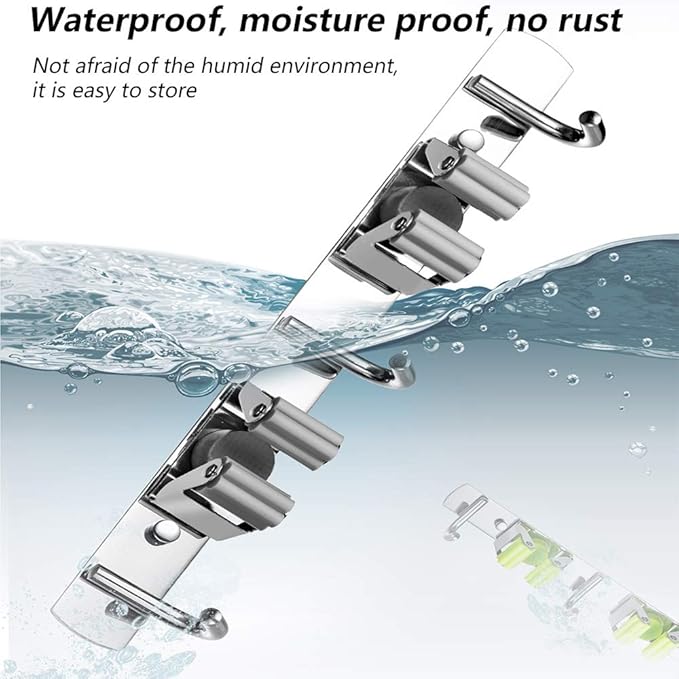 DGSL 4 PCS Broom Holder Wall Mount with 3 Racks 4 Hooks, Stainless Steel Wall Mounted Organizer Mop and Broom Storage Tool Rack for Home Kitchen Garden